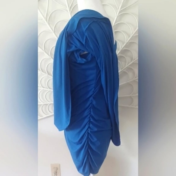 Polyester Off-Shoulder Bodycon Mini Dress, Bodycon Batwing Bkue Dress, (L) - Picture 7 of 10